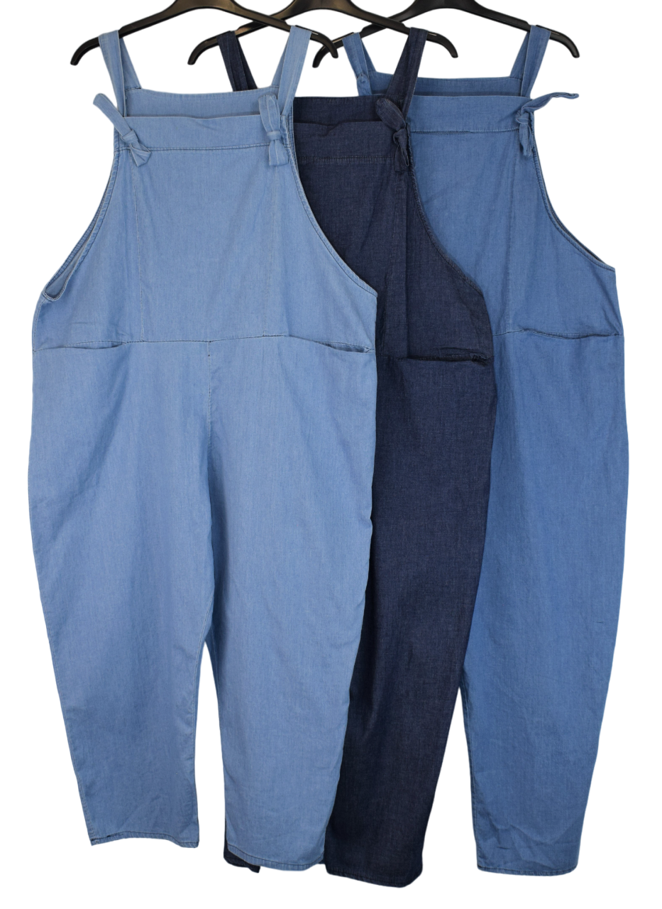 Ladies Italian Lagenlook Denim look Summer Dungarees SS24