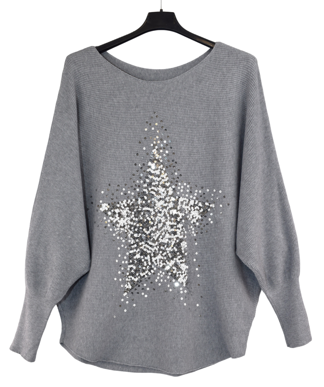 Ladies Italian Lagenlook Stylish Sequin Star Jumper with Batwing