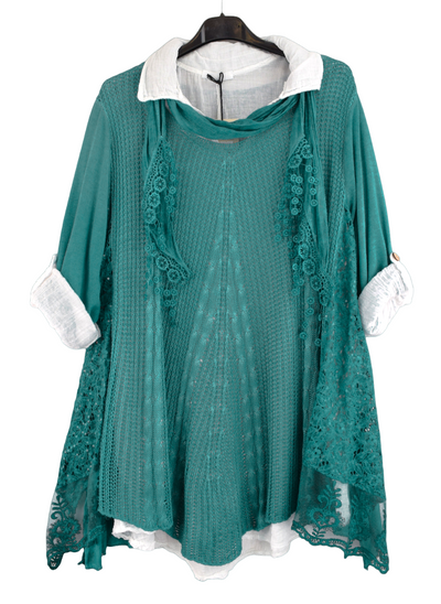 Ladies Italian 3-Piece Cotton Shirt, Tunic & Scarf