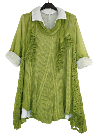 Ladies Italian 3-Piece Cotton Shirt, Tunic & Scarf