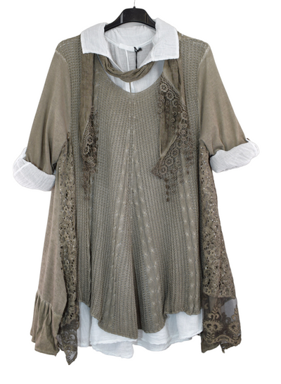 Ladies Italian 3-Piece Cotton Shirt, Tunic & Scarf