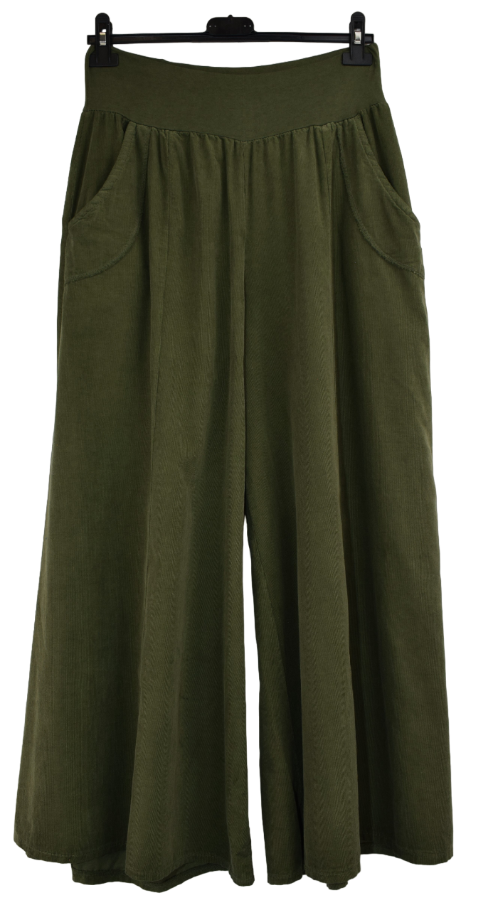 Ladies Italian Lagenlook Cord Palazzo Wide Leg Trousers Culottes