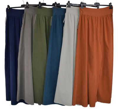 Ladies Italian Lagenlook Cord Palazzo Wide Leg Trousers Culottes