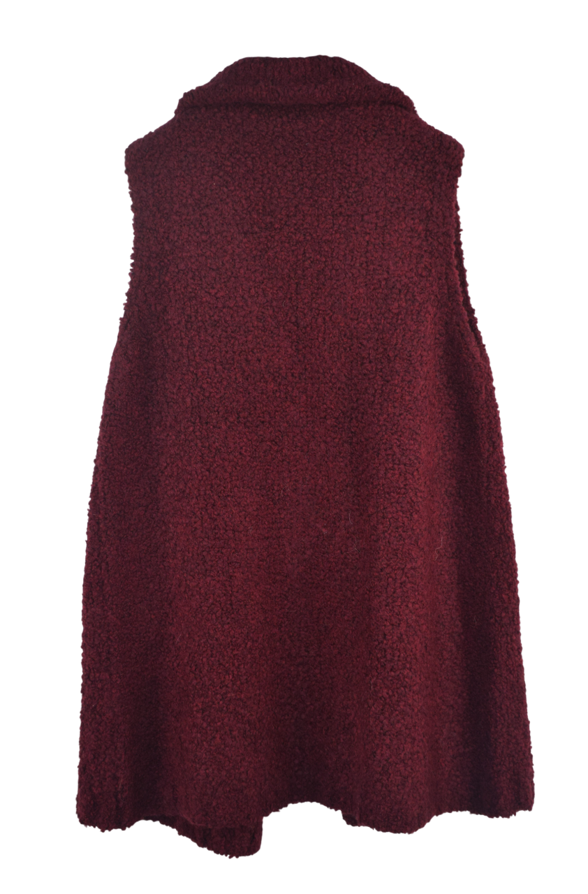 Ladies Italian Soft Warm Wool Blend Open Front Boucle Gilet Collared Sleeveless Knit
