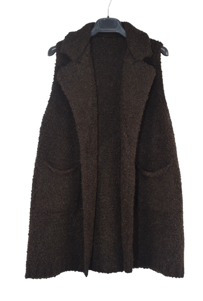 Ladies Italian Soft Warm Wool Blend Open Front Boucle Gilet Collared Sleeveless Knit