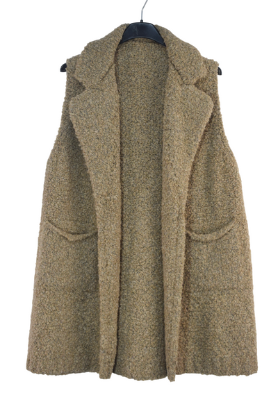 Ladies Italian Soft Warm Wool Blend Open Front Boucle Gilet Collared Sleeveless Knit