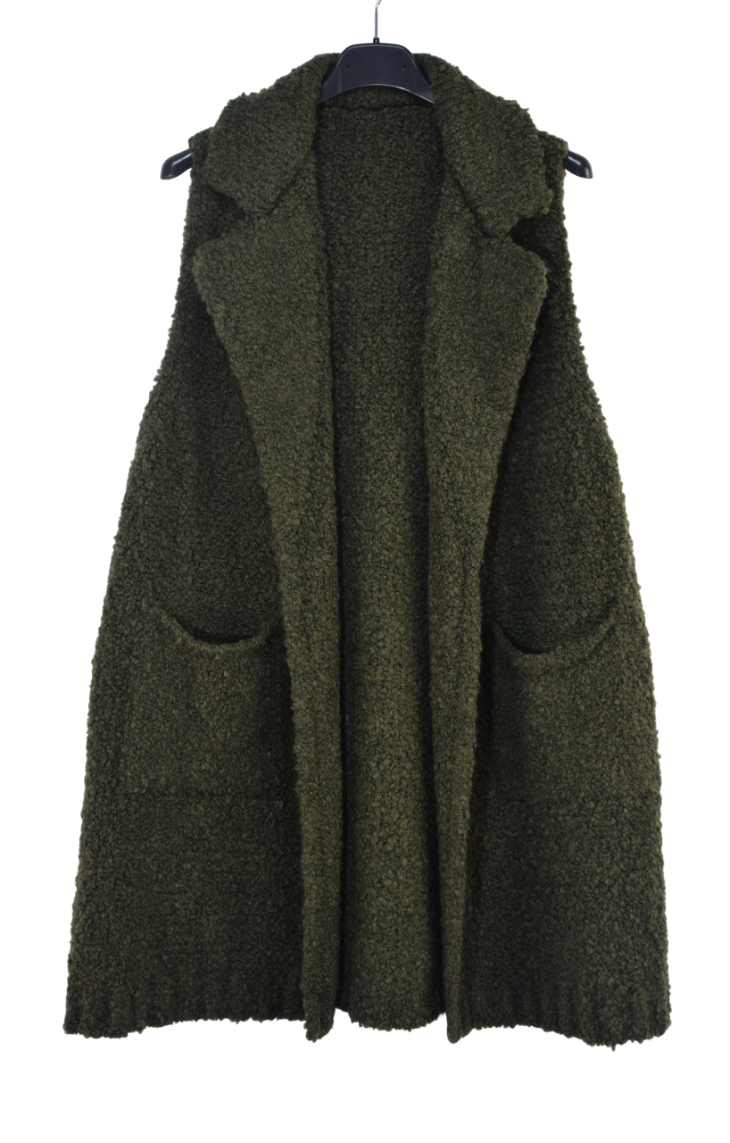Ladies Italian Soft Warm Wool Blend Open Front Boucle Gilet Collared Sleeveless Knit