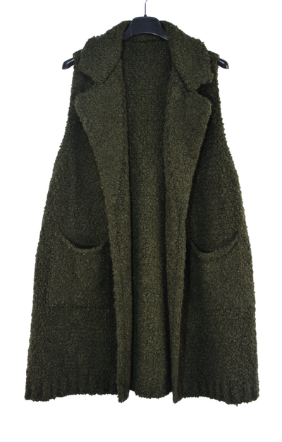 Ladies Italian Soft Warm Wool Blend Open Front Boucle Gilet Collared Sleeveless Knit