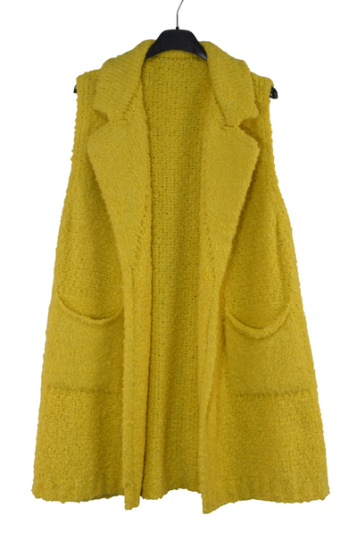 Ladies Italian Soft Warm Wool Blend Open Front Boucle Gilet Collared Sleeveless Knit
