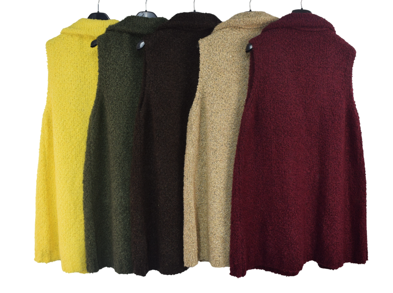 Ladies Italian Soft Warm Wool Blend Open Front Boucle Gilet Collared Sleeveless Knit