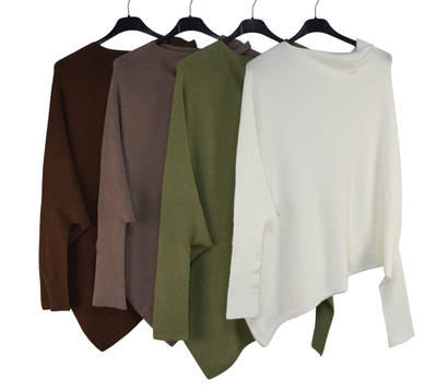 Italian Lagenlook Asymmetric Draped Jumper Off The Shoulder Knit Jumper