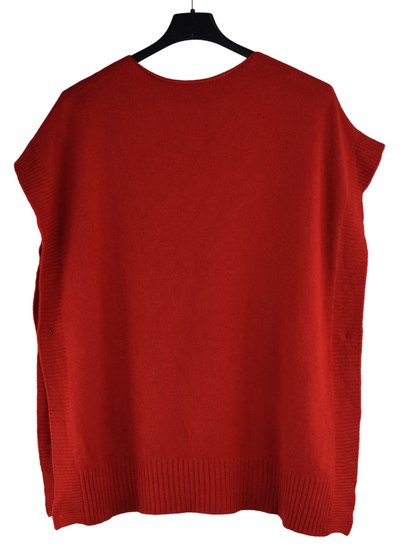 Italian Lagenlook V-Neck Sleeveless Poncho Sweater with Side Button Closure