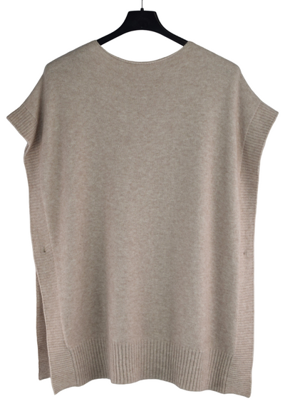 Italian Lagenlook V-Neck Sleeveless Poncho Sweater with Side Button Closure