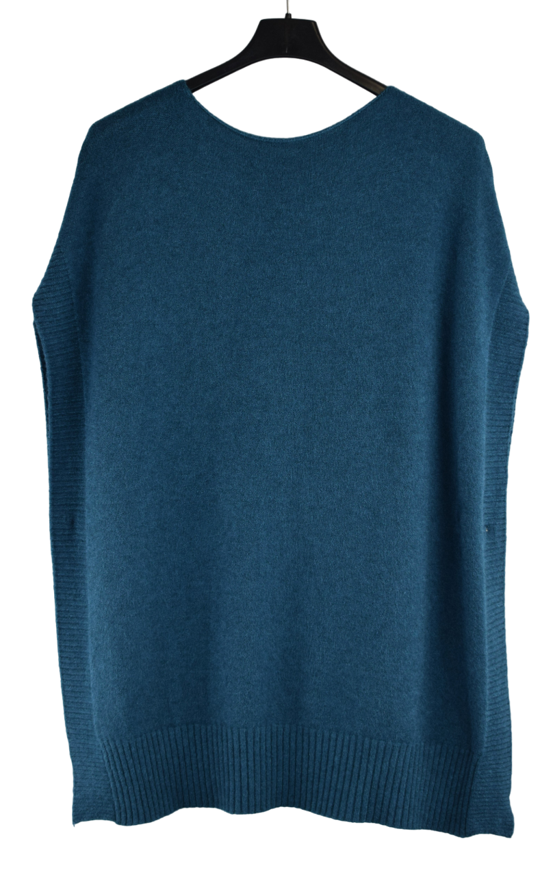 Italian Lagenlook V-Neck Sleeveless Poncho Sweater with Side Button Closure