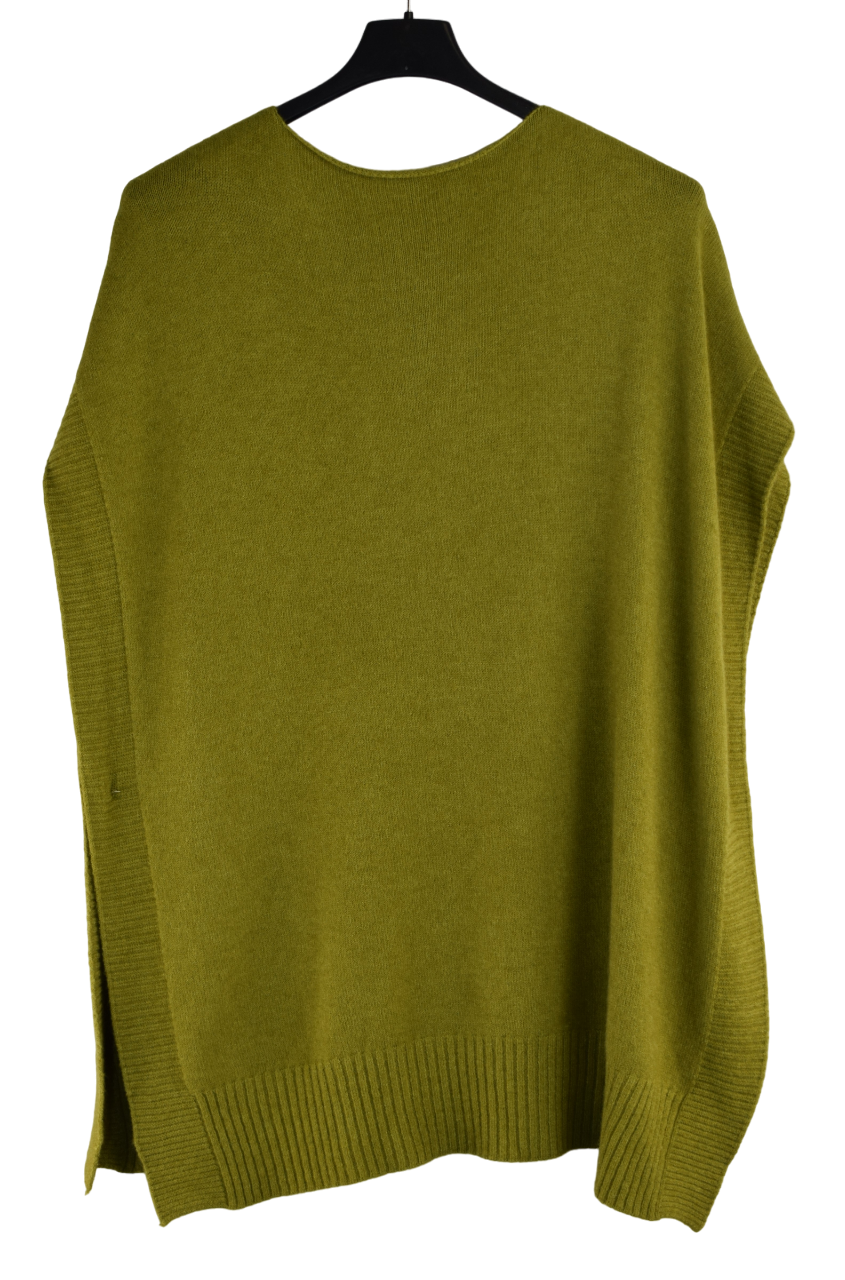 Italian Lagenlook V-Neck Sleeveless Poncho Sweater with Side Button Closure