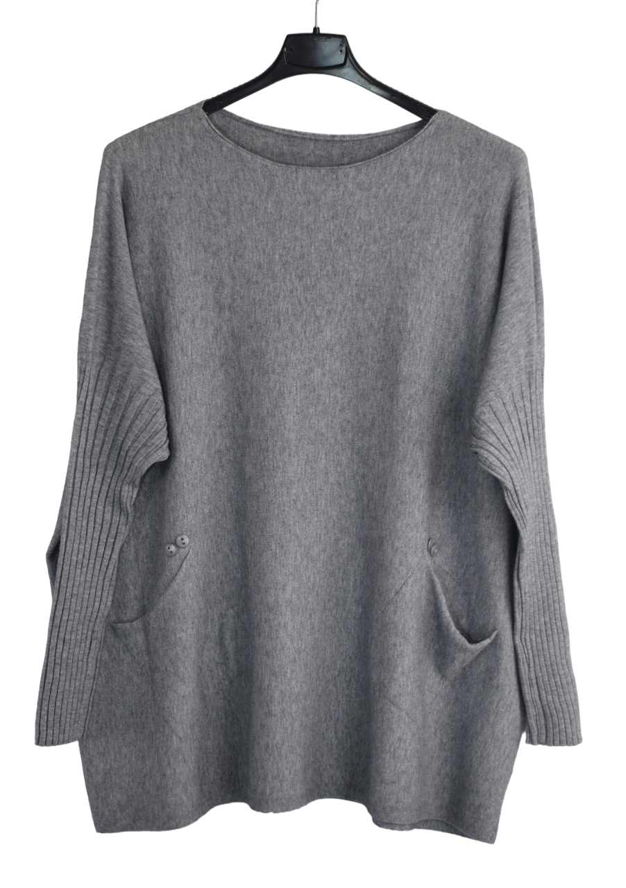 Italian Lagenlook Button Detail Jumper with Pockets  Autumn Winter Knitwear Collection