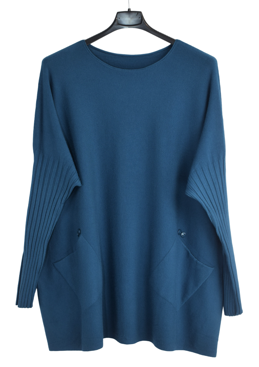 Italian Lagenlook Button Detail Jumper with Pockets  Autumn Winter Knitwear Collection