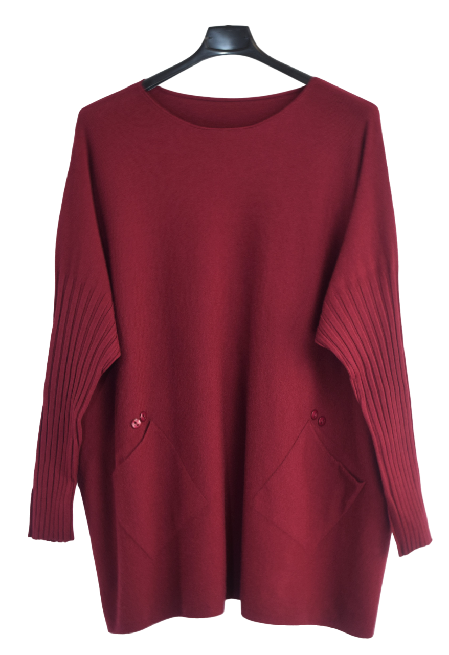 Italian Lagenlook Button Detail Jumper with Pockets  Autumn Winter Knitwear Collection