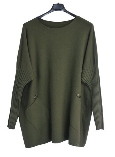 Italian Lagenlook Button Detail Jumper with Pockets  Autumn Winter Knitwear Collection