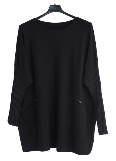 Italian Lagenlook Button Detail Jumper with Pockets  Autumn Winter Knitwear Collection