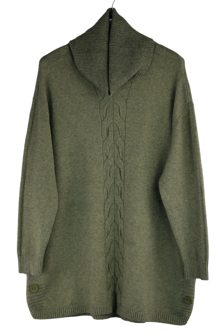 Ladies Italian Lagenlook Cable Knit Cowl Neck Jumper with Side