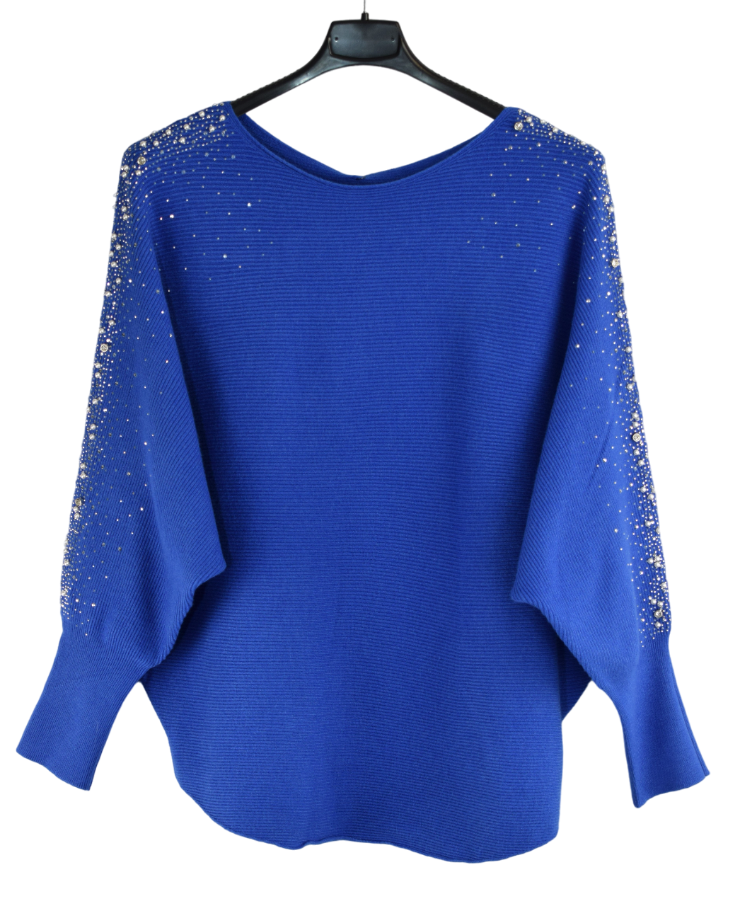 Ladies Italian Lagenlook Pearl, Diamante and Stud Embellished Sleeve Jumper