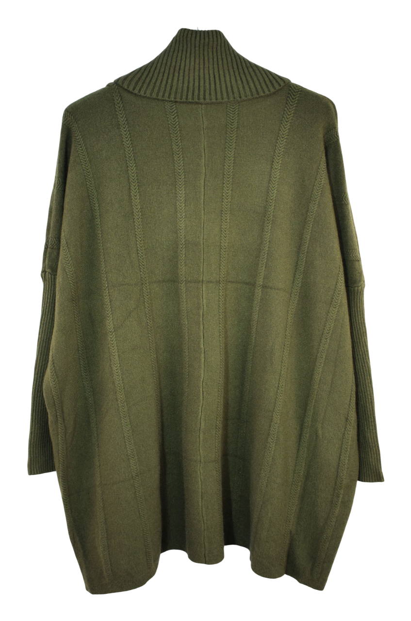 Ladies Italian Lagenlook Roll Neck Diagonal V stripe Jumper with Pockets