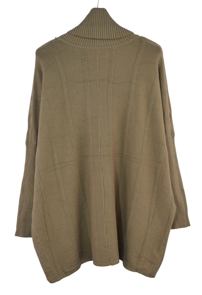 Ladies Italian Lagenlook Roll Neck Diagonal V stripe Jumper with Pockets