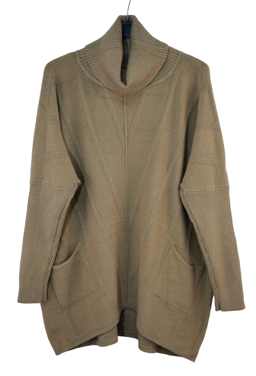 Ladies Italian Lagenlook Roll Neck Diagonal V stripe Jumper with Pockets