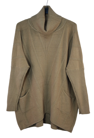 Ladies Italian Lagenlook Roll Neck Diagonal V stripe Jumper with Pockets