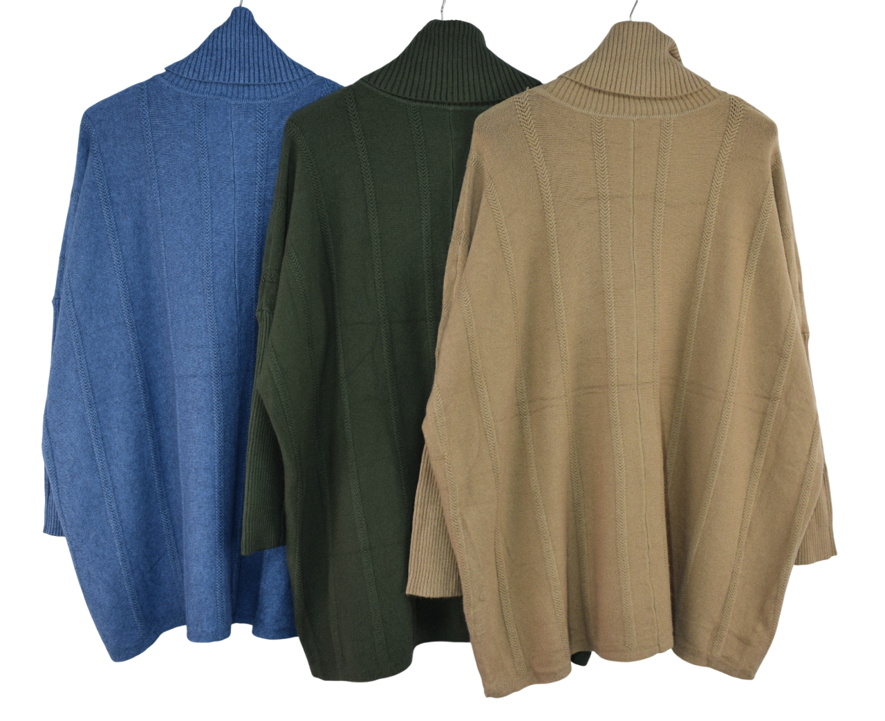 Ladies Italian Lagenlook Roll Neck Diagonal V stripe Jumper with Pockets