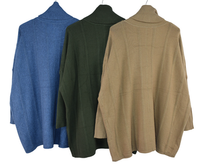 Ladies Italian Lagenlook Roll Neck Diagonal V stripe Jumper with Pockets