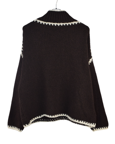 Ladies Italian Lagenlook Soft Cosy Wool Blend High Neck Blanket Stitch Jumper