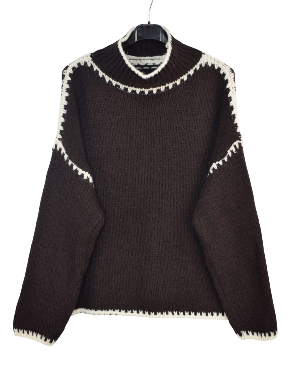Ladies Italian Lagenlook Soft Cosy Wool Blend High Neck Blanket Stitch Jumper