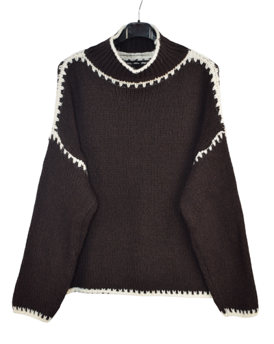 Ladies Italian Lagenlook Soft Cosy Wool Blend High Neck Blanket Stitch Jumper