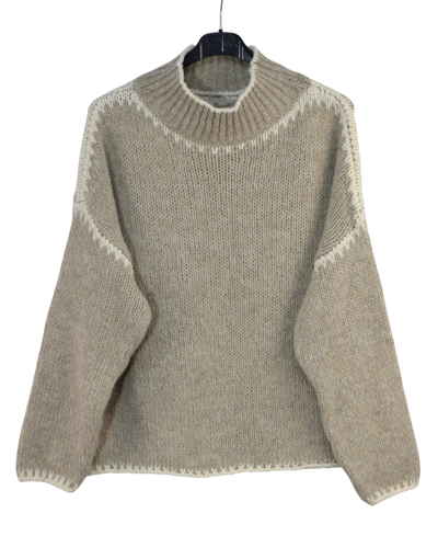 Ladies Italian Lagenlook Soft Cosy Wool Blend High Neck Blanket Stitch Jumper