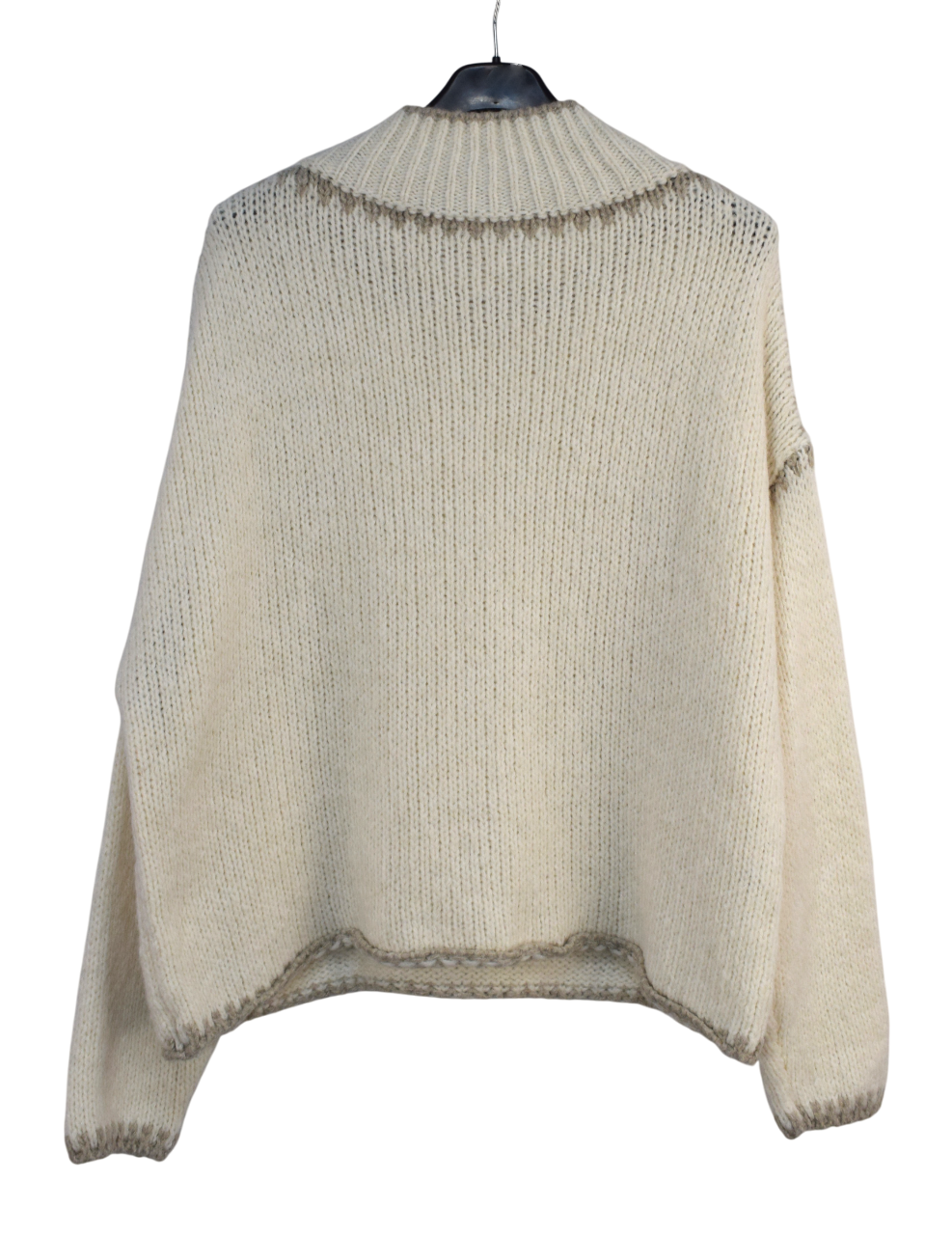 Ladies Italian Lagenlook Soft Cosy Wool Blend High Neck Blanket Stitch Jumper