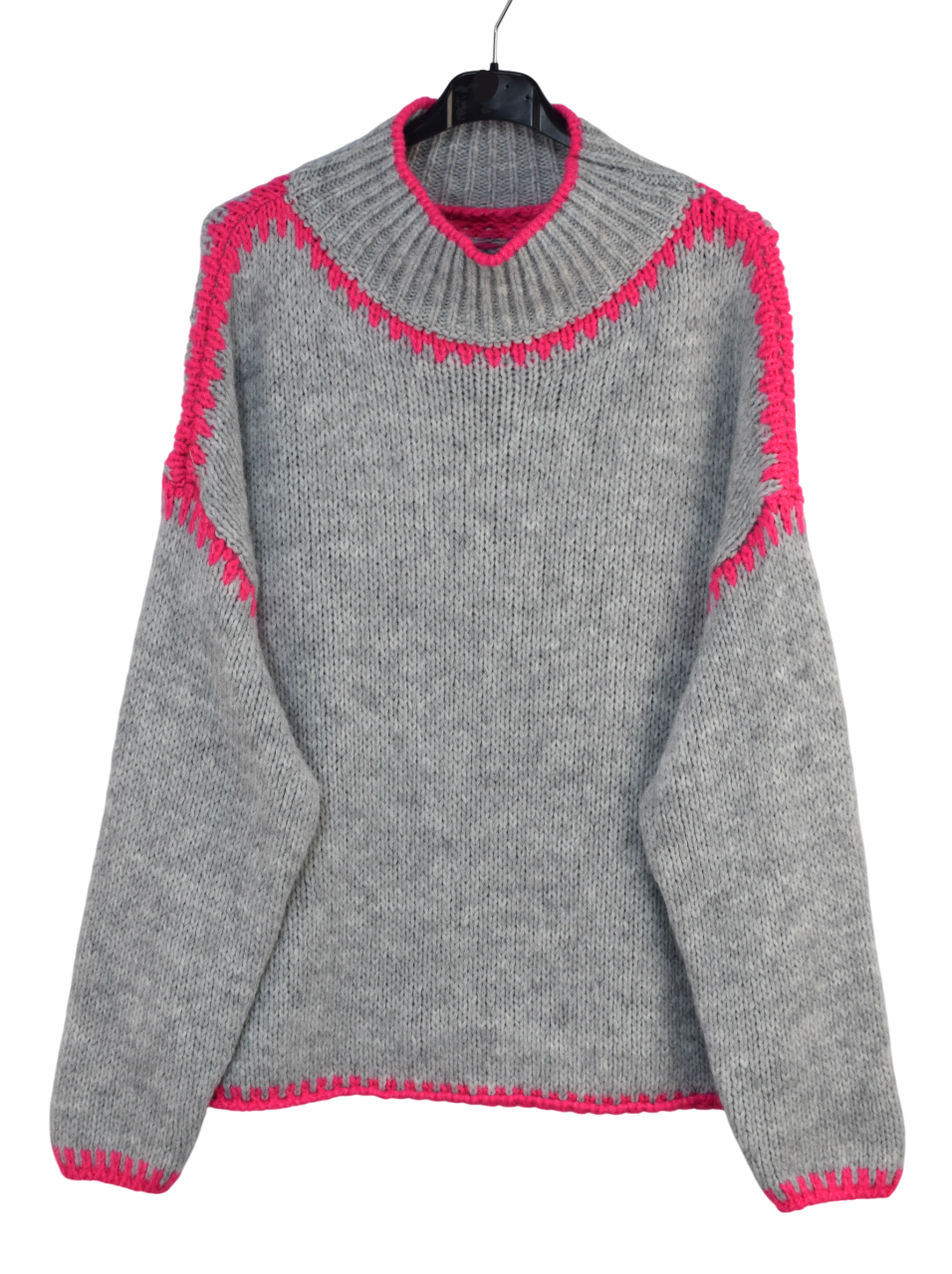 Ladies Italian Lagenlook Soft Cosy Wool Blend High Neck Blanket Stitch Jumper