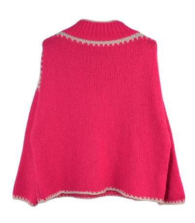 Ladies Italian Lagenlook Soft Cosy Wool Blend High Neck Blanket Stitch Jumper