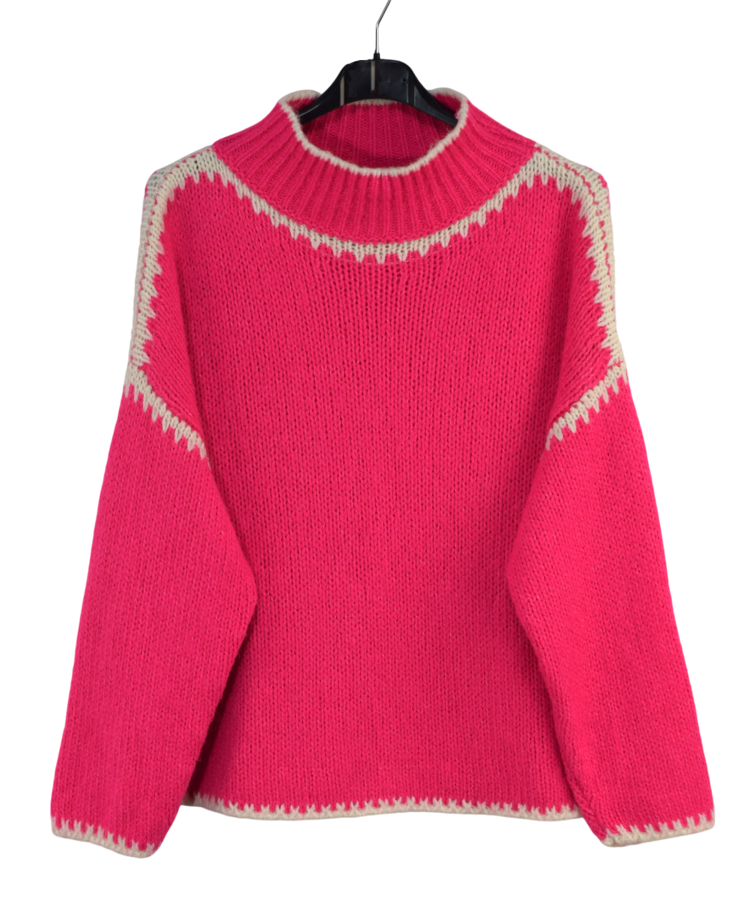 Ladies Italian Lagenlook Soft Cosy Wool Blend High Neck Blanket Stitch Jumper