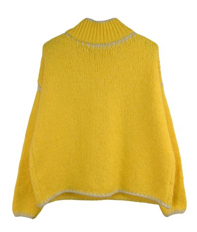 Ladies Italian Lagenlook Soft Cosy Wool Blend High Neck Blanket Stitch Jumper