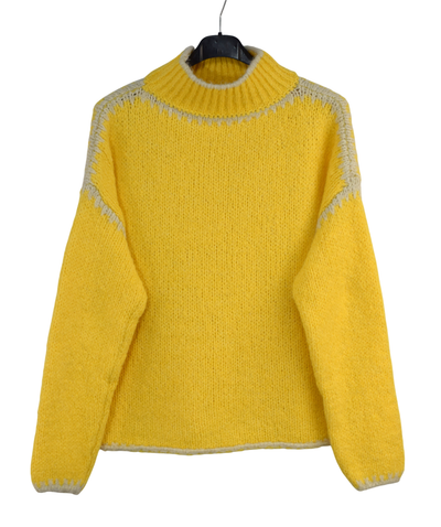 Ladies Italian Lagenlook Soft Cosy Wool Blend High Neck Blanket Stitch Jumper