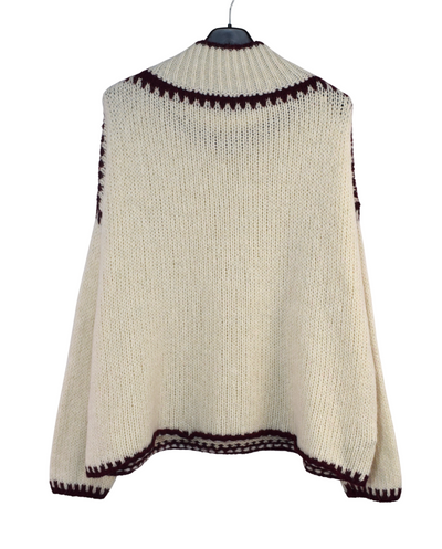 Ladies Italian Lagenlook Soft Cosy Wool Blend High Neck Blanket Stitch Jumper
