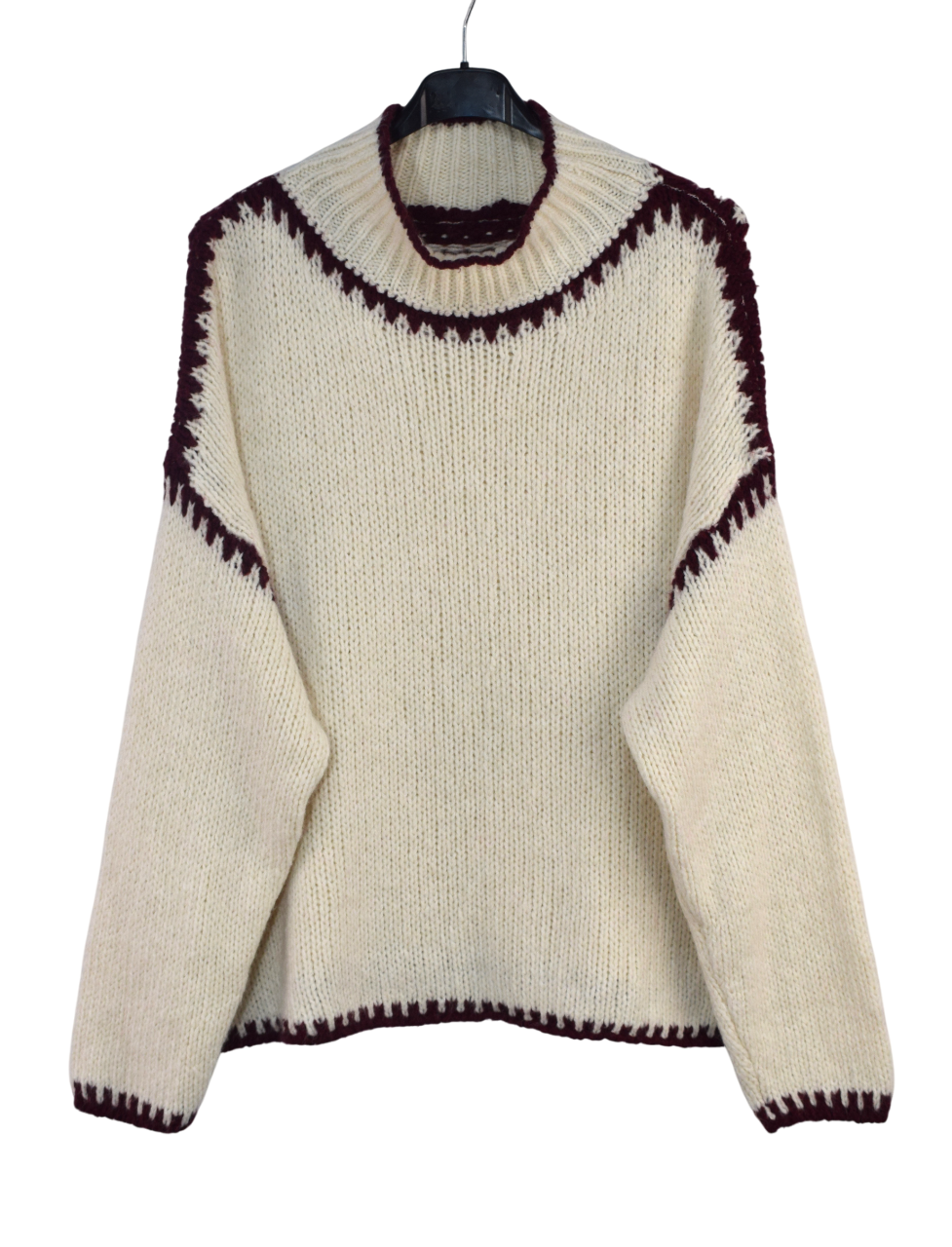 Ladies Italian Lagenlook Soft Cosy Wool Blend High Neck Blanket Stitch Jumper