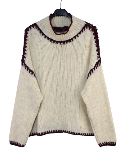 Ladies Italian Lagenlook Soft Cosy Wool Blend High Neck Blanket Stitch Jumper