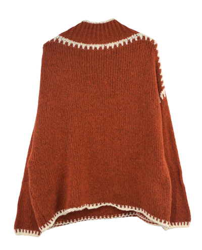 Ladies Italian Lagenlook Soft Cosy Wool Blend High Neck Blanket Stitch Jumper