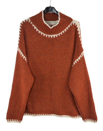 Ladies Italian Lagenlook Soft Cosy Wool Blend High Neck Blanket Stitch Jumper
