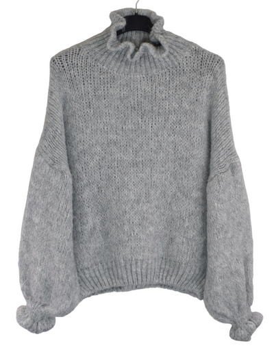 Ladies Italian Lagenlook Soft Mohair Ruffle Neck and Sleeve Jumper