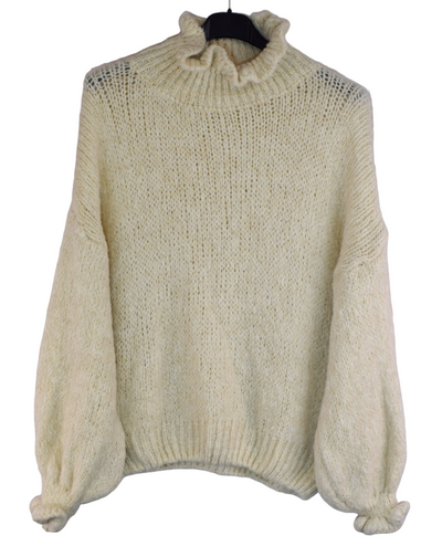 Ladies Italian Lagenlook Soft Mohair Ruffle Neck and Sleeve Jumper