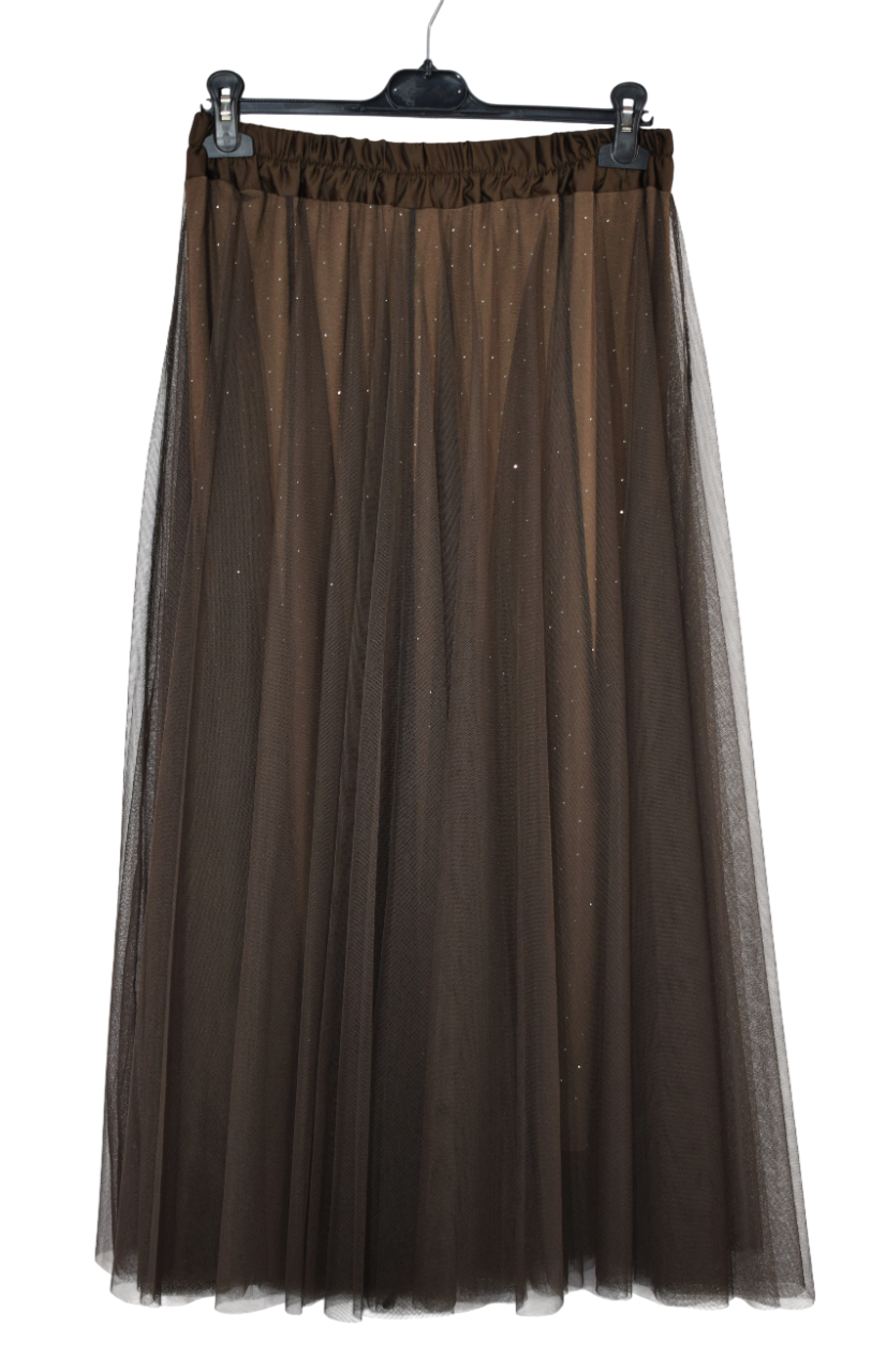 Womens Italian Sparkly A-Line Tulle Mesh Skirt